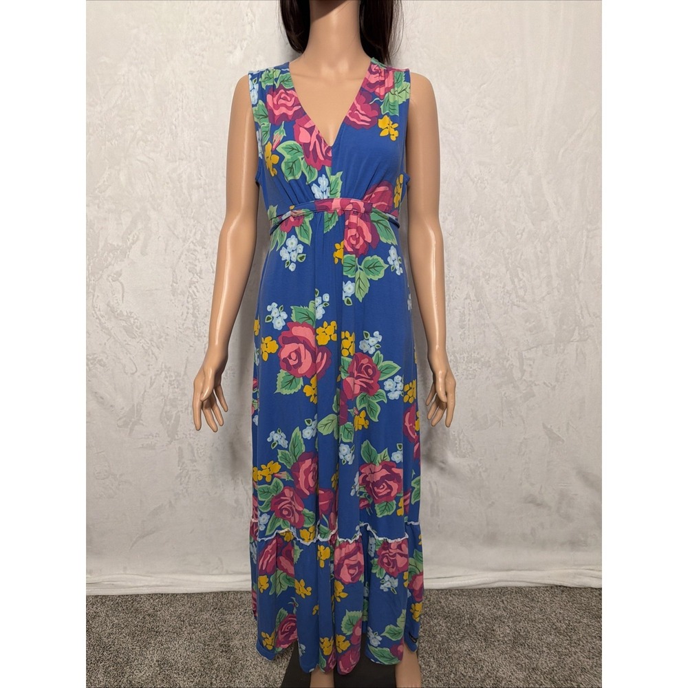 Matilda Jane dream weaver floral‎ maxi dress women's size S blue pink V-neck